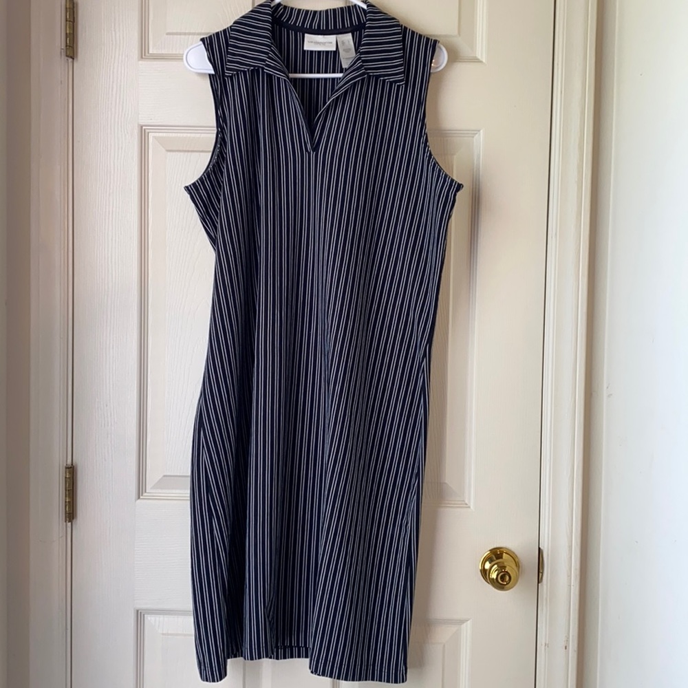 Liz&Co Black/White Stripe Sleeveless Dress